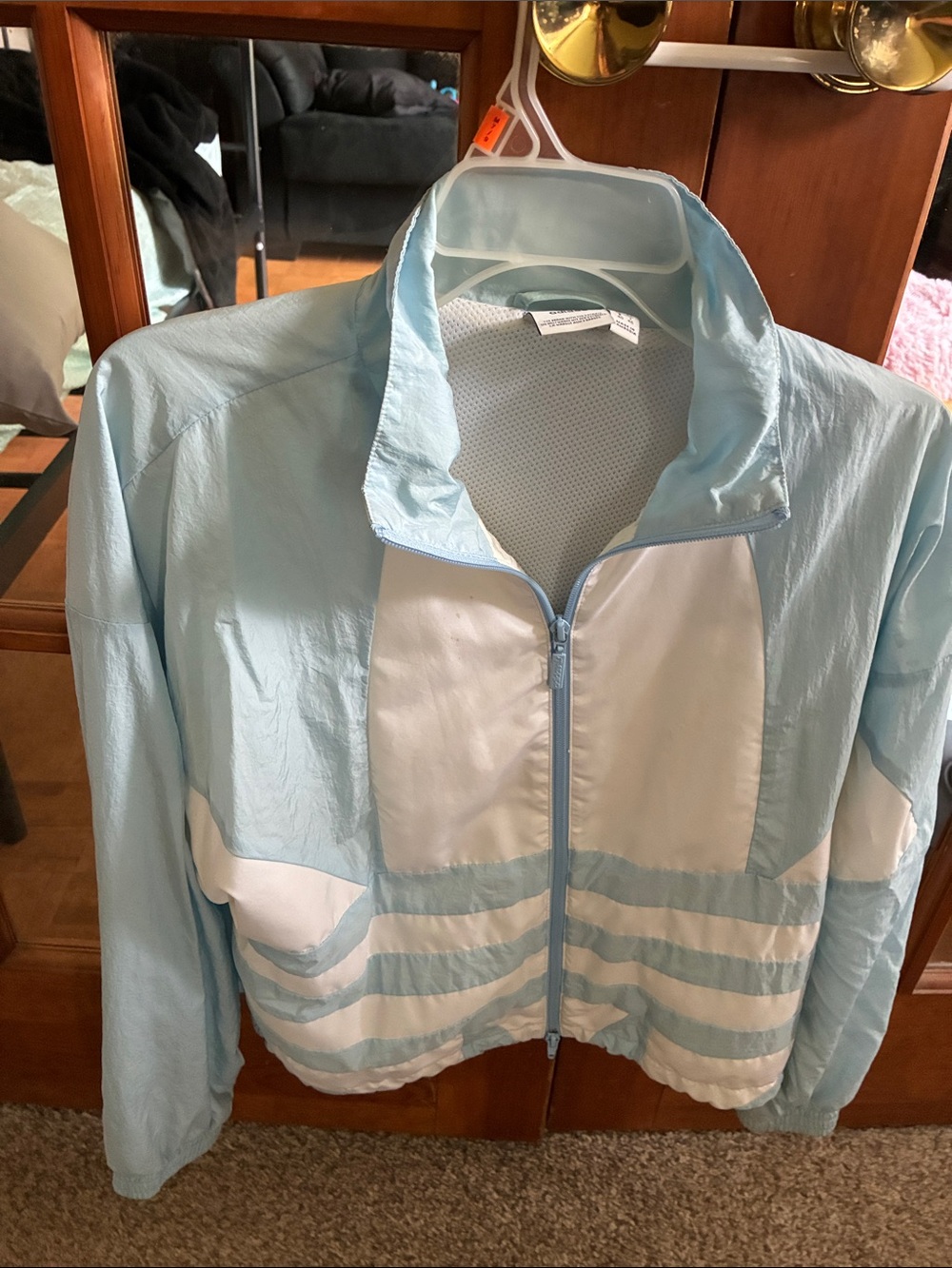 adidas Light Blue and White Women's Bomber Jacket
